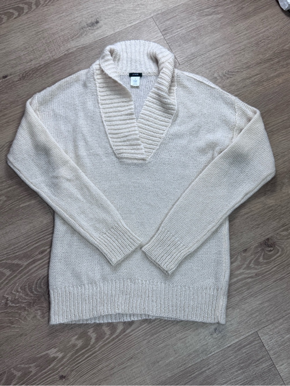 J.Crew Mohair Wool Blend Shawl Collar Sweater Ivory Cream Size M